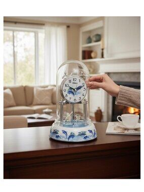 Waltham Dolphin Motif Anniversary Clock With Glass Dome